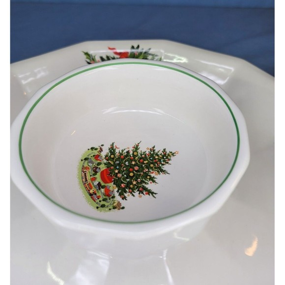 Christmas Tree Chip & Dip Pfaltzgraff 2 Pc Set White Made in USA - Picture 9 of 10